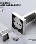 Close-up of sturdy base and mounting features of the 24 Inch Single Towel Bar Wall Mounted In Polished Chrome, SUS304 Stainless Steel