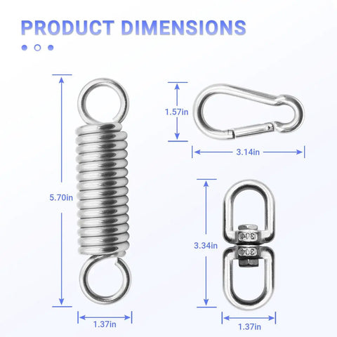 All In One Hanging Kit With Spring Shock Absorber And 360 Degree Swivel Hook For Porch Swing And Hanging Chair dimensions