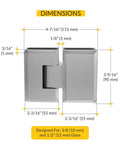 Dimensions of the heavy duty adjustable glass to glass shower door hinge 180 degree solid forged brass with satin chrome finish Brixwell.