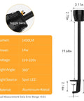 Diagram and specifications of Industrial LED Machine Light With 360 Degree Gooseneck, IP66 Waterproof 1400 Lumens, 110V-220V