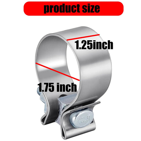 Harley 1.75 Inch Exhaust Clamp Set Bolt On For Touring Muffs with size labels, showing 1.25 inch width and 1.75 inch ID inlets