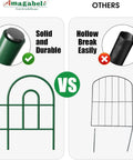 Comparison of solid, durable green metal garden fence kit versus hollow competitors.