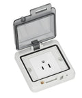 Built Tough Heavy Duty US Standard Waterproof Electrical Socket 127V 15A Industrial IP66 Outlet with clear protective lid open.