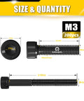 Illustration of M3 X 30mm Hex Socket Head Cap Screws Set, 200 Pieces, 12.9 Grade Alloy Steel, Black Zinc Plated, Allen Drive, Half-Thread Machine Screws