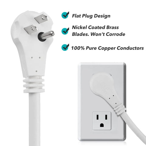 6 Ft 3-Outlet Heavy Duty Flat Plug Extension Cord 14-3 SJT White Grounded Ideal For Home Office Tools Appliances