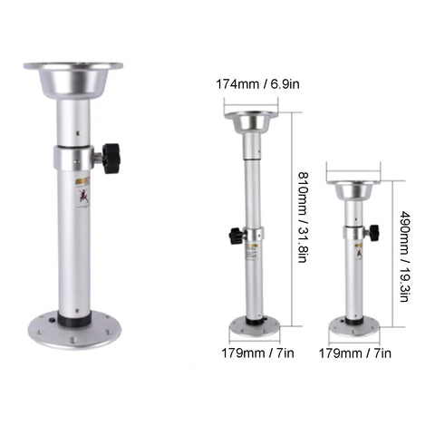 Beefy Aluminum Table Leg Bracket with adjustable pedestal for RVs yachts boats motorhomes, height 19.3 to 31.8 inches.