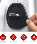 Close-up of a Set Of Four Rock Solid Silicone Door Latch Covers Anti Impact Bumper Pads on a car door latch.