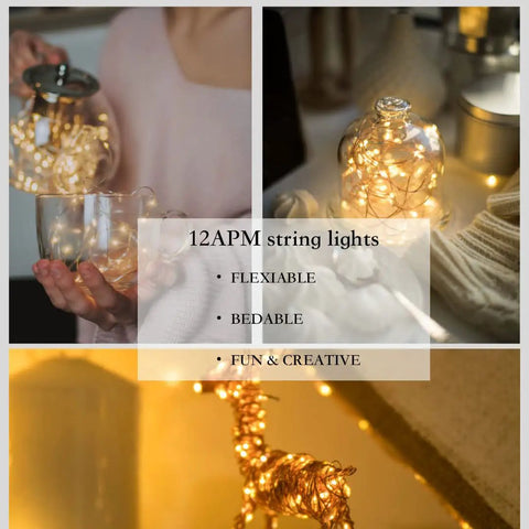 Dimmable Starry Copper String Lights, 66 Feet Long With 200 LEDs, USB Powered Plug In for Indoor Ambiance shown in jars.