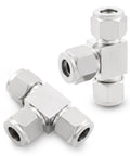 Stainless steel 304 compression tube tee fitting, 1/2 in. OD x 1/2 in. OD x 1/2 in. OD, pack of 2