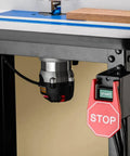 Heavy Duty 15 Amp Safety Power Tool Switch With Stop Paddle Quick Shut Off for router tables and workbenches, attached to table