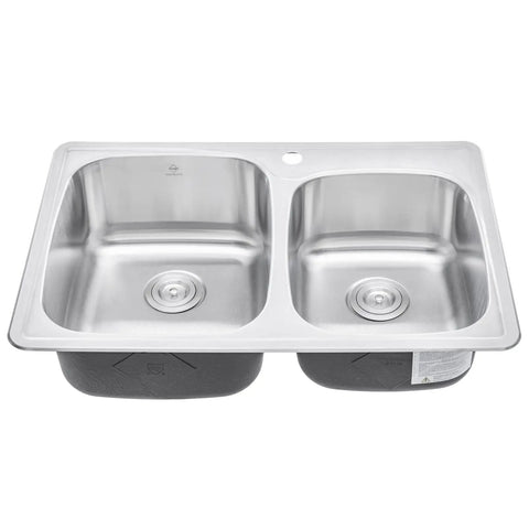 33x22x9 Inch 60/40 Offset Double Bowl Stainless Steel Kitchen Sink With Strainer And Dish Rack, 18 Gauge T304 Rust Resistant
