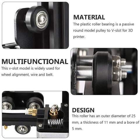 Top Notch V Shape Groove Plastic Bearing Pulleys For 3D Printer Rollers with close-up details of material, multifunction, and design