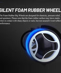 Close-up of silent foam rubber wheel on Foldable Aluminum Backpack Trolley Cart With Stair Climbing Wheels