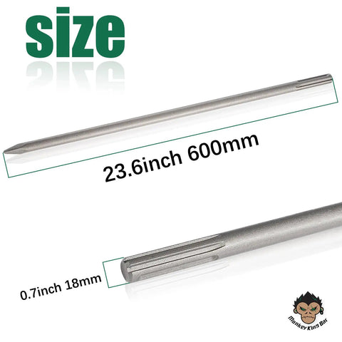 Heavy Duty SDS Max Masonry Drill Bit Set With 24 Inch Point Chisel showing length of 23.6 inches and diameter of 0.7 inches