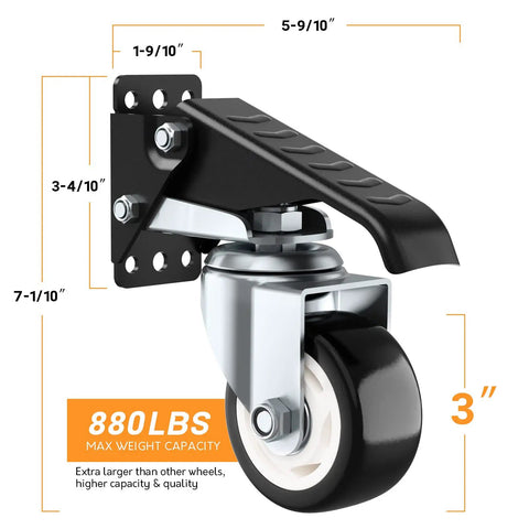 Heavy Duty Retractable Caster Wheels Set Of 4 For Workbench And Machinery Benches 880 Lb Capacity Side Mount 3 Inch Step Down Castors