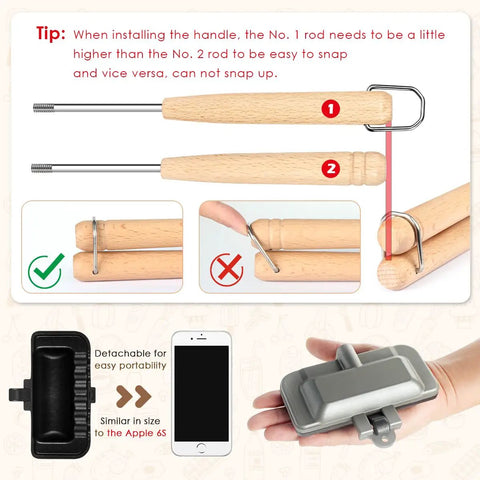 Stove Top 4 In 1 Sandwich Maker And Panini Grill handle assembly instructions with detachable nonstick flip plate shown