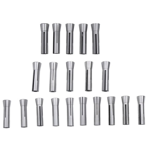 20 Piece Pro Grade Metric R8 Collet Set 1mm To 20mm High Precision Mill Chuck Holder Kit arranged on a white background