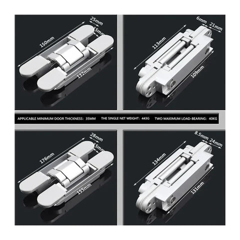 Hidden 180 Degree Wooden Door Hinge For Wide Door Spacing Supports 40 To 80 Kg Invisible Cross Casement Gate Hardware Black Finish