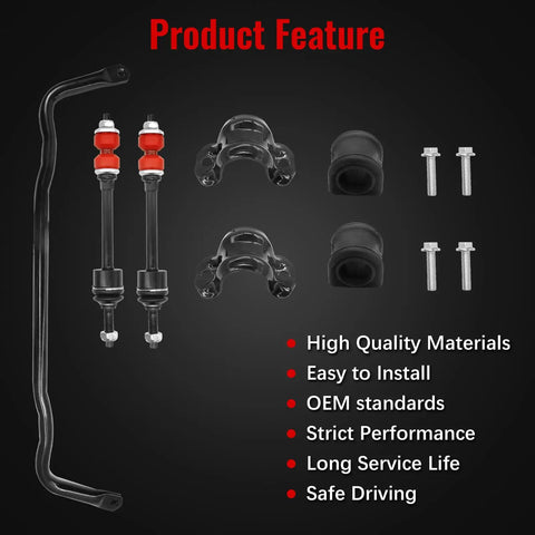 Ram 1500 Front Suspension Stabilizer Bar Set With Sway Bar End Links And Bushings For 2009 To 2018 Dodge Ram And 2019 To 2022 Ram 1500 Classic Replaces K80894 55398938AC AB, black steel bar and hardware
