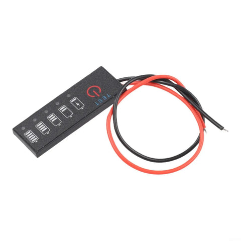 Straight Up Led Battery Voltage Gauge 5V To 21V With Five Bright Lights To Check Lithium Cells And EV Packs While Dropping The Lowdown On Charge Percentages Quick And Easy on a black LED unit with two wires.