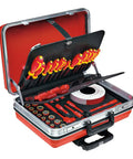 Pro Grade VDE Insulated 48-Piece Electrician Tool Set in a Wheeled Aluminum Case with Ergonomic Handle and Telescoping Pull Handle
