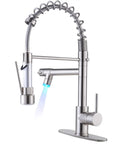 Brushed Nickel Kitchen Faucet With Pull Down Sprayer LED Light Dual Ends Single Handle Deck Plate Included Fits 1 Or 3 Holes