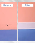 Before and after using Peel And Stick Vinyl Baseboard Molding Trim For Walls, covering wall cracks, white, self-adhesive.