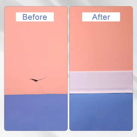 Before and after using Peel And Stick Vinyl Baseboard Molding Trim For Walls, covering wall cracks, white, self-adhesive.