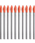 Front view of Gunpla 10-piece cemented carbide masonry drill bit set with orange tips, 6mm