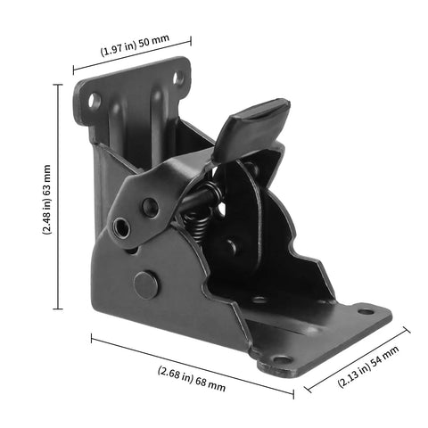 Badass Heavy Duty Folding Brackets For Tables And Bed Legs, 8 Pack Self Locking Hinges With Wood Screws, Sturdy Cold Rolled Steel Extension Supports For Workbenches, Black - detailed view showing dimensions and design.