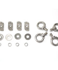 Heavy Duty Stainless Steel Shoulder Eye Bolts 4 Pack With Washers Nuts And Slot Nuts For Tie Down Anchoring And Lifting Rings Threaded Eyebolts Multi Function Kit Model 2 displayed with washers and slot nuts
