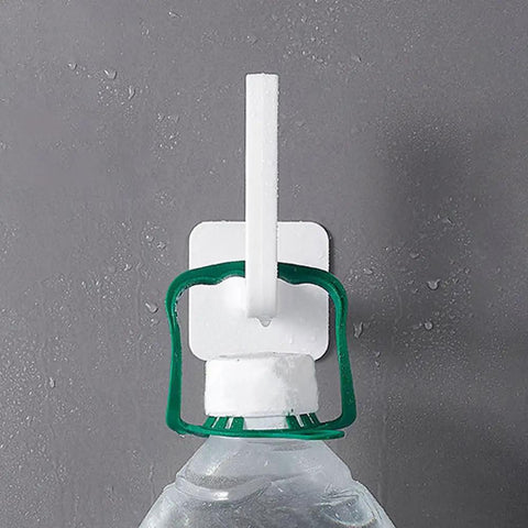 Damage Free Self Adhesive Hooks For Hats And Gear, Fly Portable Closet Door Hanger Setup With Zero Sweat Punch Free Install Simple For Small Spaces And Travel Days holding water bottle on a grey wall.