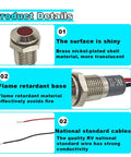 LED Signal Indicator Light 12V-24V AC DC Waterproof Panel Mount With Wire 8mm Hole for cars trucks boats, shiny surface, flame retardant