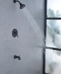 Matte Black Tub and Shower Faucet Set With Pressure Balance Valve, 7 Function High Pressure Shower Head and Tub Spout