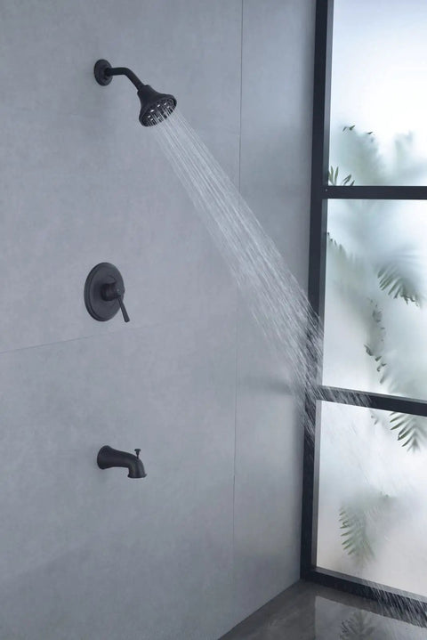 Matte Black Tub and Shower Faucet Set With Pressure Balance Valve, 7 Function High Pressure Shower Head and Tub Spout