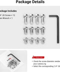 Solid Go To Allen Wrench And Quarter Inch Screws Accessory Kit Built Tough For Camera Rigging and Gear Mounting showing twelve stainless steel screws and one hex key.