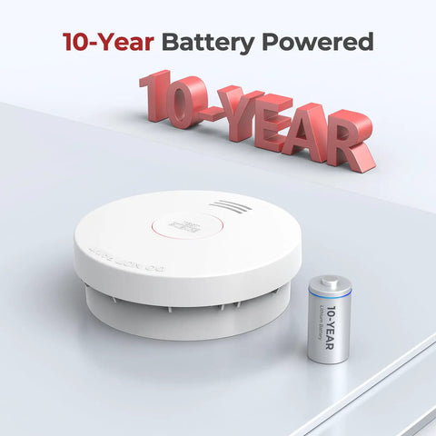 10 Year Battery Smoke Detectors 4 Pack No More Battery Changes With Photoelectric Sensor And Test Silence Button LED Indicator Lights For Home Safety Fire Alarm System Easy Install Superior Early Warning For Family white round smoke detector with 10-year battery