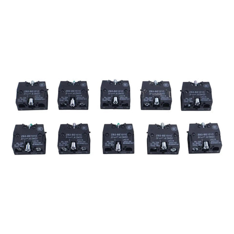 10 Pack Heavy Duty Contact Block And Momentary Push Button Switch Zb2 Be101 arranged in two rows for easy access and installation.