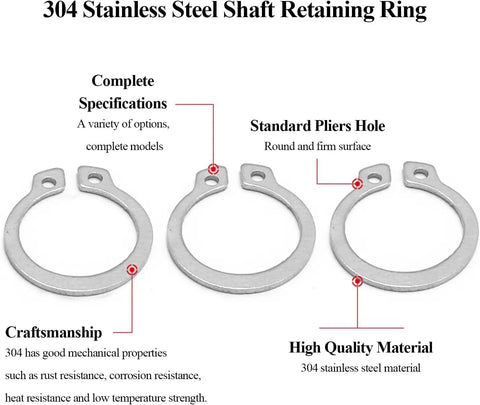 3 pieces of snap rings highlighting features of 20 Pcs Snap Rings Set External Retaining Circlips 52 55 56 58 60 Mm Stainless Steel.