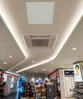 Smooth Install Plastic Access Panel And Wall Access Door For Drywall Ceilings 6 By 9 Inch installed in a commercial ceiling.
