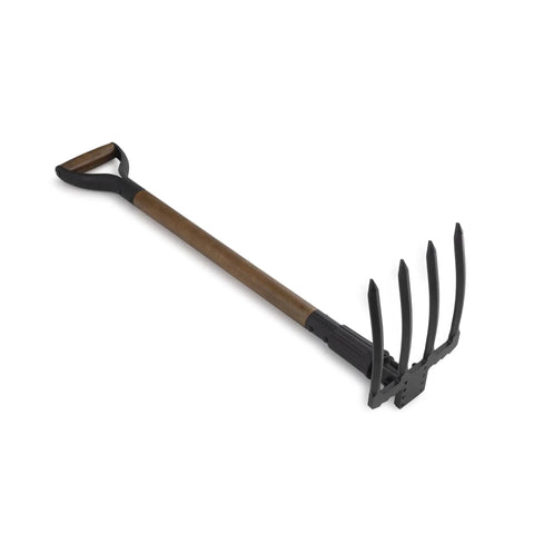 Foldable Spading Fork For Digging And Aerating Durable Steel Garden Tool with wooden handle on white background
