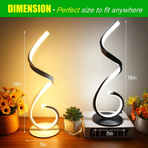 Spiral LED Table Lamp Set Of 2, 10W Dimmable, 3 Color Temp Options, Modern White Nightstand Lamps displayed on table with decor