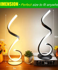 Spiral LED Table Lamp Set Of 2, 10W Dimmable With 3 Color Modes, shown on desk with decorative plants, 16in height, black finish.