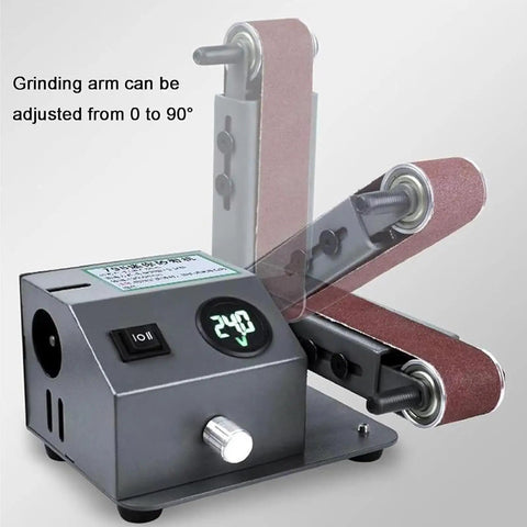Solid Workhorse Bench Belt Sander And Electric Knife Sharpener With Variable Speed To 13000Rpm loaded with an adjustable grinding arm.