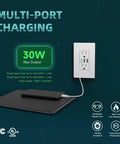 Must Have USB Wall Outlet With Type C And USB A Ports 6.0 Amp Total 30W Fast Charging 15 Amp Duplex Tamper Resistant Screwless Wall Plate Included UL FCC Listed White 2 Pack in use with phone charging