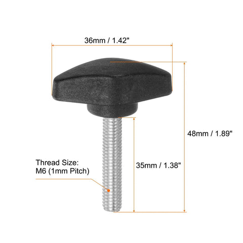 Tee Wing Knob Thumb Screws M6 x 35mm Black Plastic Hand Clamping Knobs Grip Tight For Equipment And DIY Projects 4 Pack Easy Hand Turned Fasteners For Secure Adjustments, 36mm head