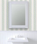 Bang For The Buck Vertical Stripes Vinyl Wallcovering Featuring Subtle Leather Texture, Commercial Grade Heavy Duty Construction, Custom Printed Just For You, Straight Up Stunning Room Refresh on wall behind mirror
