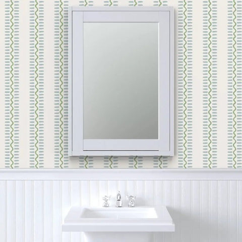 Bang For The Buck Vertical Stripes Vinyl Wallcovering Featuring Subtle Leather Texture, Commercial Grade Heavy Duty Construction, Custom Printed Just For You, Straight Up Stunning Room Refresh on wall behind mirror