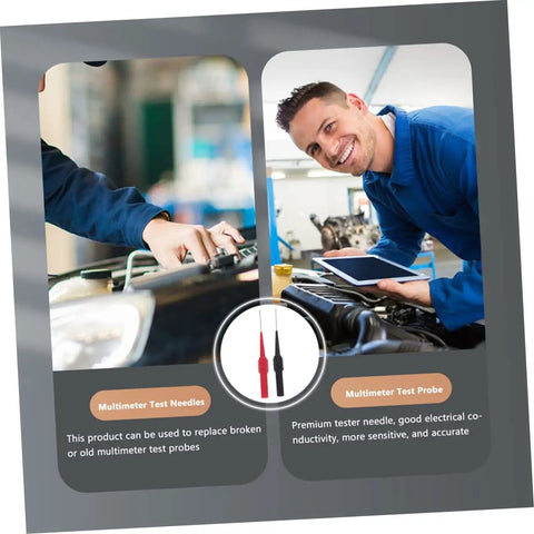 Technician using Six Pack Wire Piercing Probes for Multimeters on vehicle for nondestructive electrical testing, metal tips visible