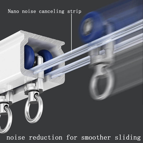 Close-up of Heavy Curtain Tracks For Bay Windows With Silent Sliding Rods, adjustable aluminum track with noise reduction feature.